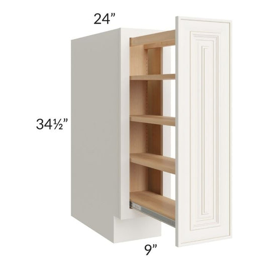 RTA Cambridge Antique White Glaze 9" Full Height Door Base Cabinet with Shelf Pullout and 1 Decorative End Panel