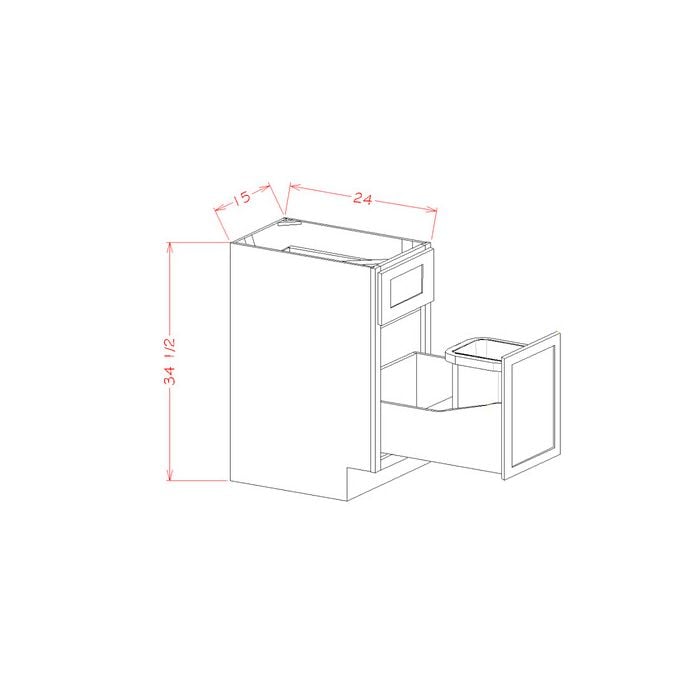 RTA Cambridge Saddle Glaze 15" Base Cabinet with Single Trashcan Pullout and1 Decorative End Panel