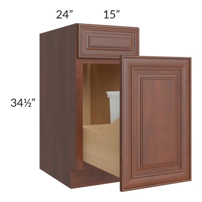 RTA Cambridge Saddle Glaze 15" Base Cabinet with Single Trashcan Pullout