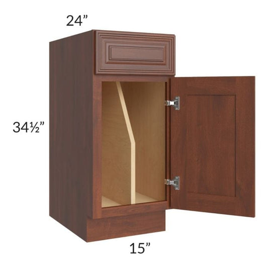 RTA Cambridge Saddle Glaze 15" Tray Divider Base Cabinet with 1 Decorative End Panel