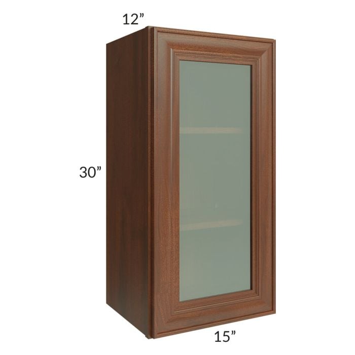 RTA Cambridge Saddle Glaze 15" x 30" Wall Glass Door Cabinet (Prepped for Glass Doors) with 1 Decorative End Panel