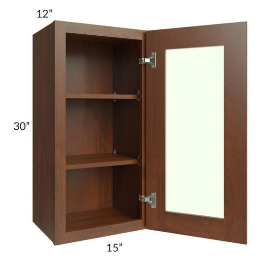RTA Cambridge Saddle Glaze 15" x 30" Wall Glass Door Cabinet (Prepped for Glass Doors) with 1 Decorative End Panel