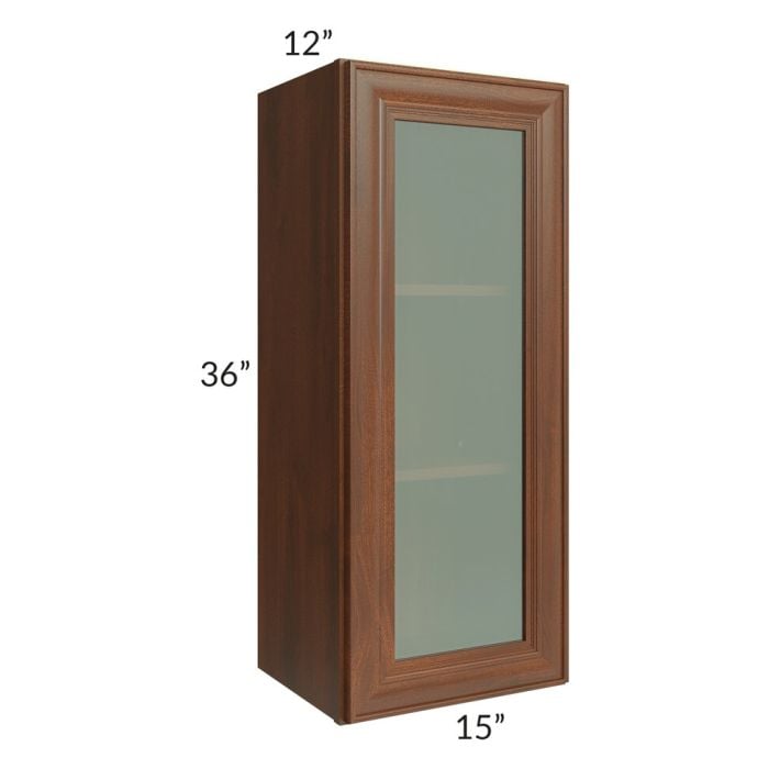 RTA Cambridge Saddle Glaze 15" x 36" Wall Glass Door Cabinet (Prepped for Glass Doors) with 1 Decorative End Panel
