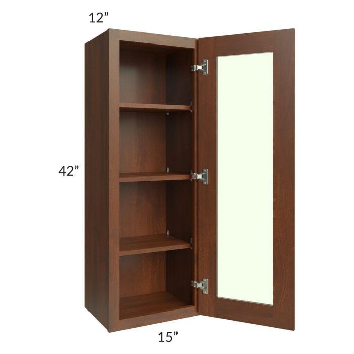 RTA Cambridge Saddle Glaze 15" x 42" Wall Glass Door Cabinet (Prepped for Glass Doors) with 1 Decorative End Panel