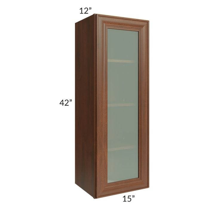 RTA Cambridge Saddle Glaze 15" x 42" Wall Glass Door Cabinet (Prepped for Glass Doors) with 2 Decorative End Panels