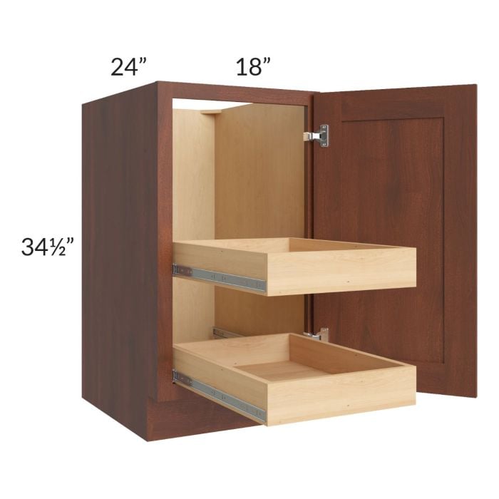 RTA Cambridge Saddle Glaze 18" Full Height Door Base Cabinet with 2 Rollout Trays and 2 Decorative End Panels