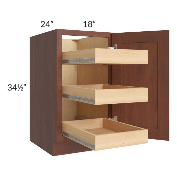 RTA Cambridge Saddle Glaze 18" Full Height Door Base Cabinet with 3 Rollout Trays