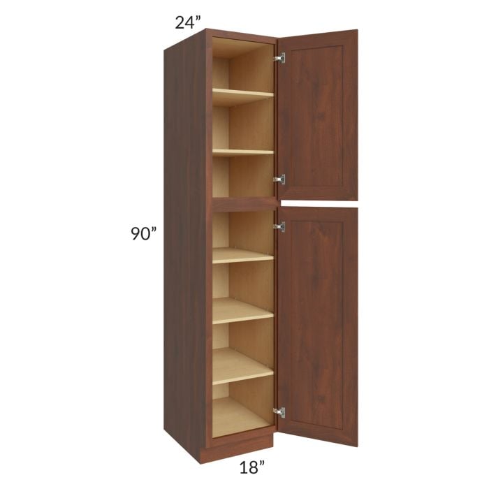 RTA Cambridge Saddle Glaze 18" x 90" x 24" Wall Pantry Cabinet with 2 Roll Out Trays