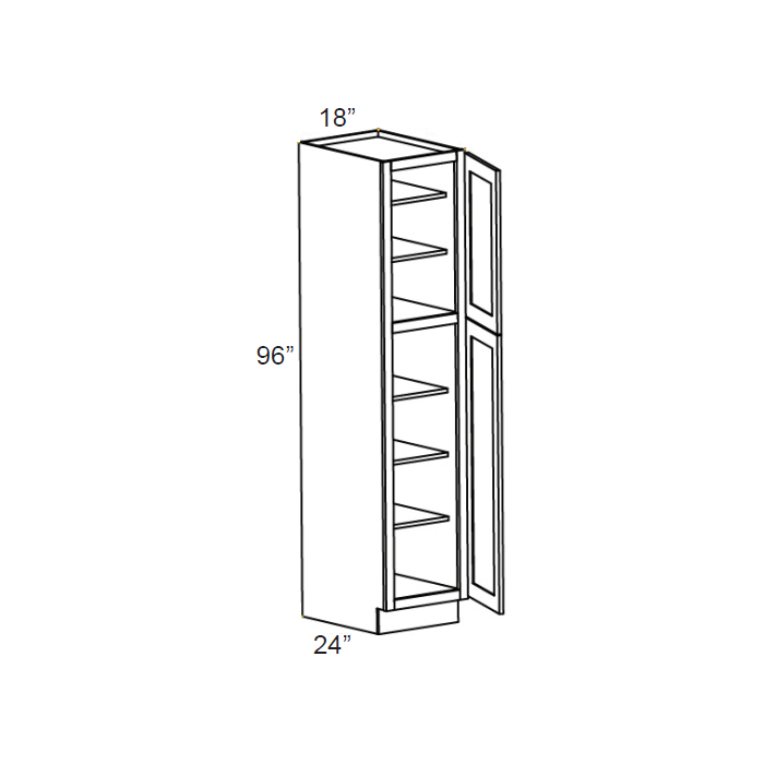 RTA Cambridge Saddle Glaze 18" x 96" x 24" Wall Pantry Cabinet with 2 Decorative End Panels and 1 Roll Out Tray