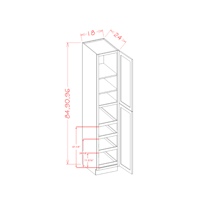 RTA Cambridge Saddle Glaze 18" x 96" x 24" Wall Pantry Cabinet with 4 Rollout Trays and 2 Decorative End Panels