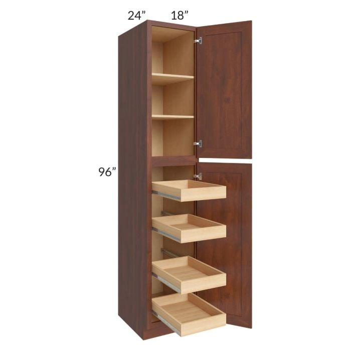 RTA Cambridge Saddle Glaze 18" x 96" x 24" Wall Pantry Cabinet with 4 Rollout Trays and 2 Decorative End Panels