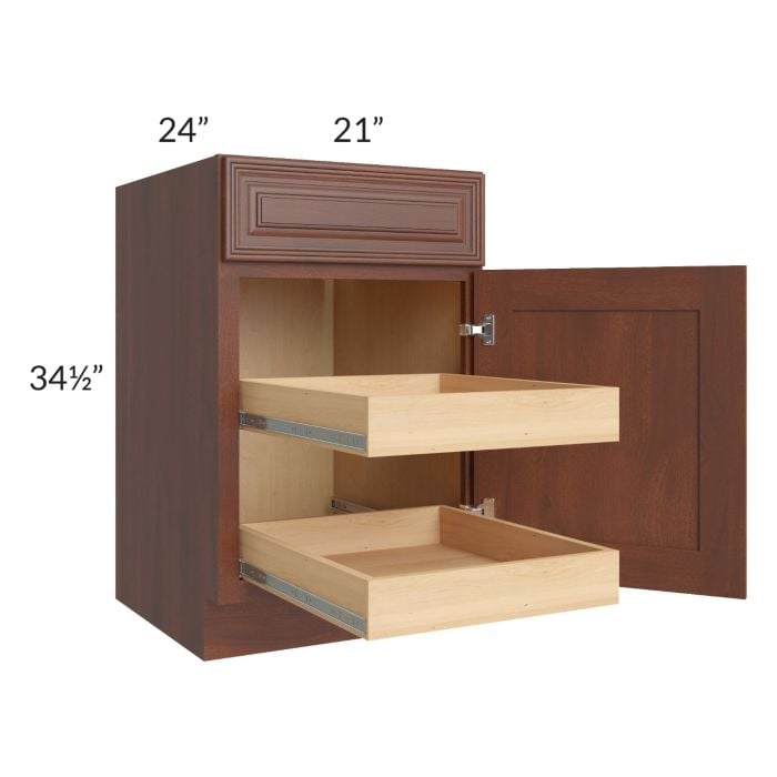 RTA Cambridge Saddle Glaze 21" Base Cabinet with 2 Rollout Trays with 1 Decorative End Panel