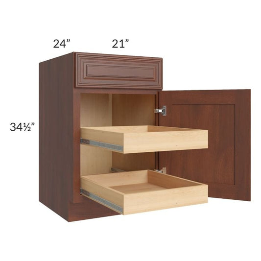 RTA Cambridge Saddle Glaze 21" Base Cabinet with 2 Rollout Trays with 1 Decorative End Panel