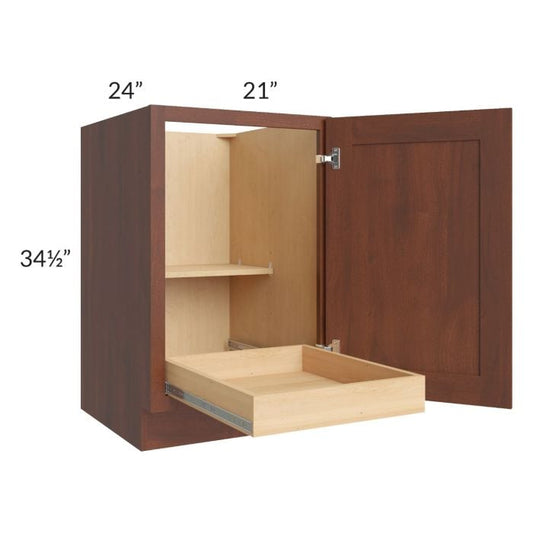 RTA Cambridge Saddle Glaze 21" Full Height Door Base Cabinet with 1 Rollout Tray and 2 Decorative End Panels