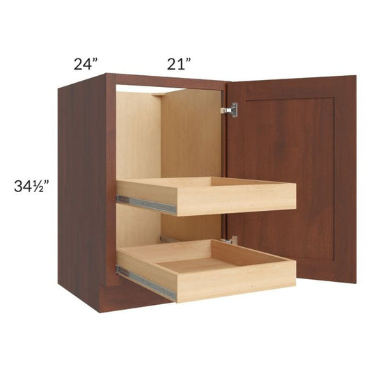 RTA Cambridge Saddle Glaze 21" Full Height Door Base Cabinet with 2 Rollout Trays and 2 Decorative End Panels