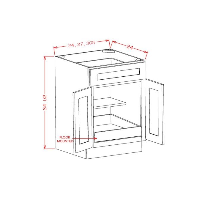 RTA Cambridge Saddle Glaze 24" Base Cabinet with 1 Rollout Tray and 2 Decorative End Panels