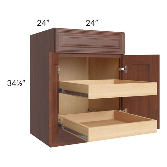 RTA Cambridge Saddle Glaze 24" Base Cabinet with 2 Rollout Trays and 1 Decorative End Panel