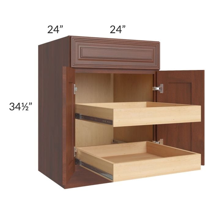 RTA Cambridge Saddle Glaze 24" Base Cabinet with 2 Rollout Trays and 2 Decorative End Panels