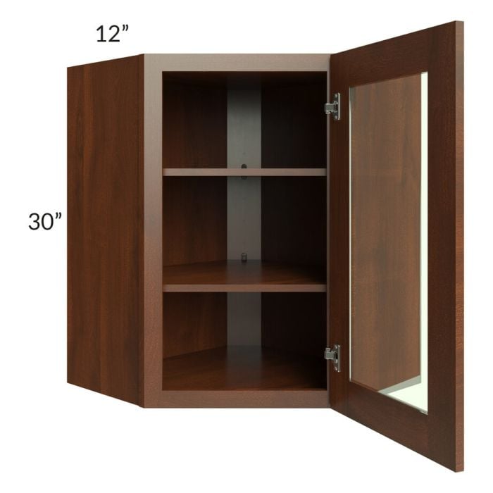 RTA Cambridge Saddle Glaze 24" x 30" Wall Diagonal Corner Cabinet (Prepped for Glass Doors) with 2 Decorative End Panels