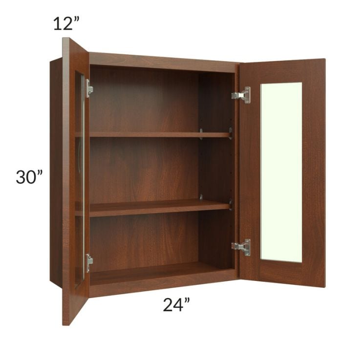 RTA Cambridge Saddle Glaze 24" x 30" Wall Glass Door Cabinet (Prepped for Glass Doors) with 1 Decorative End Panel