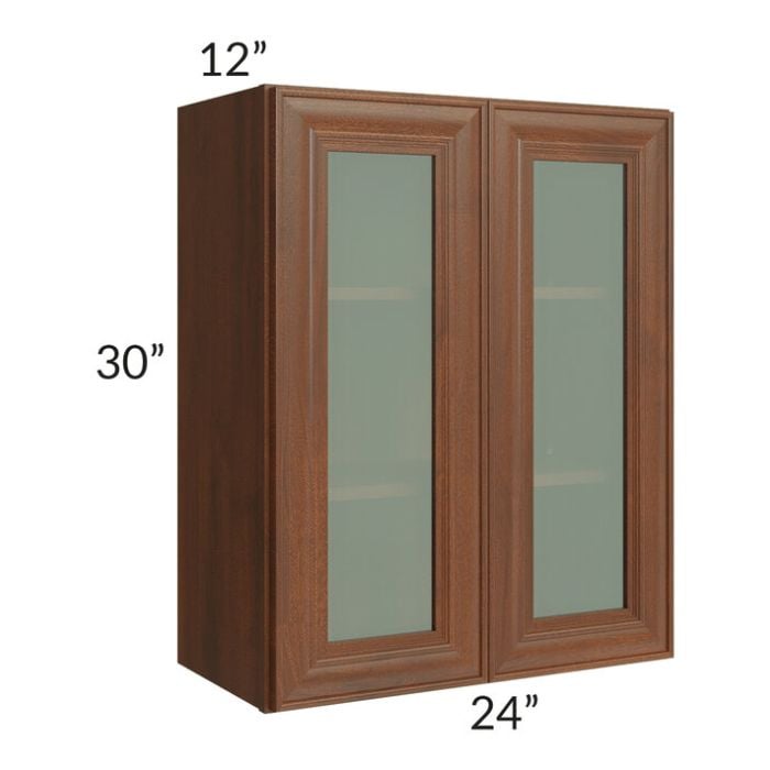 RTA Cambridge Saddle Glaze 24" x 30" Wall Glass Door Cabinet (Prepped for Glass Doors) with 2 Decorative End Panels