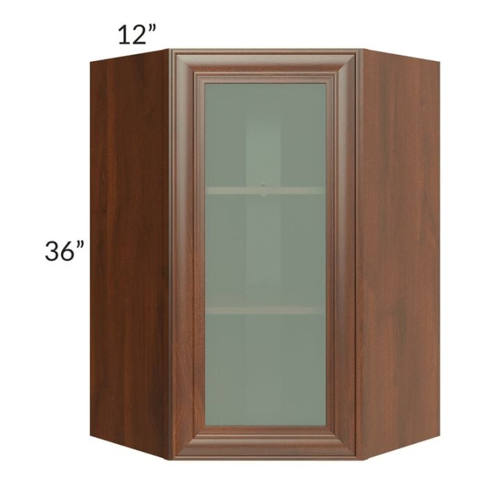 RTA Cambridge Saddle Glaze 24" x 36" Wall Diagonal Corner Cabinet (Prepped for Glass Doors) with 2 Decorative End Panels
