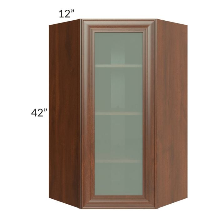 RTA Cambridge Saddle Glaze 24" x 42" Wall Diagonal Corner Cabinet (Prepped for Glass Doors) with 1 Decorative End Panel