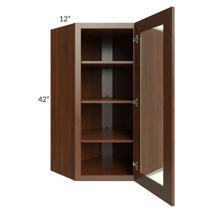 RTA Cambridge Saddle Glaze 24" x 42" Wall Diagonal Corner Cabinet (Prepped for Glass Doors) with 1 Decorative End Panel