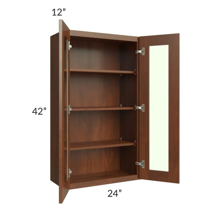 RTA Cambridge Saddle Glaze 24" x 42" Wall Glass Door Cabinet (Prepped for Glass Doors) with 1 Decorative End Panel