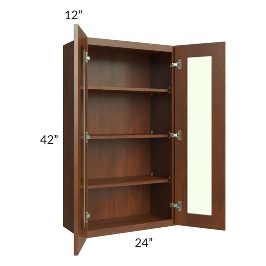 RTA Cambridge Saddle Glaze 24" x 42" Wall Glass Door Cabinet (Prepped for Glass Doors) with 2 Decorative End Panels
