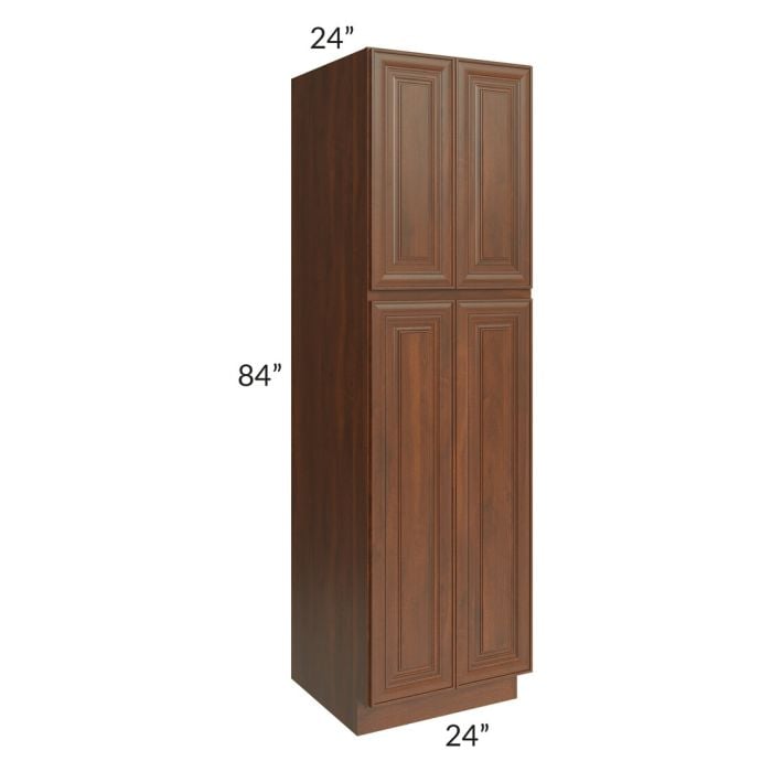 RTA Cambridge Saddle Glaze 24" x 84" x 24" Wall Pantry Cabinet with 1 Decorative End Panel and 2 Roll Out Trays