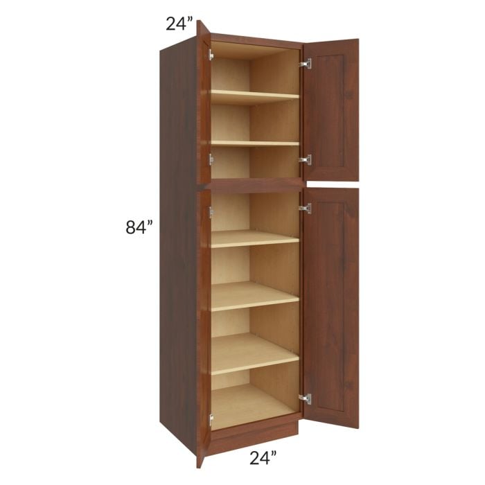 RTA Cambridge Saddle Glaze 24" x 84" x 24" Wall Pantry Cabinet with 2 Decorative End Panels and 1 Roll Out Tray