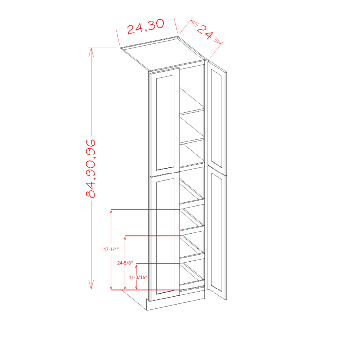 RTA Cambridge Saddle Glaze 24" x 84" x 24" Wall Pantry Cabinet with 4 Rollout Trays and 1 Decorative End Panel