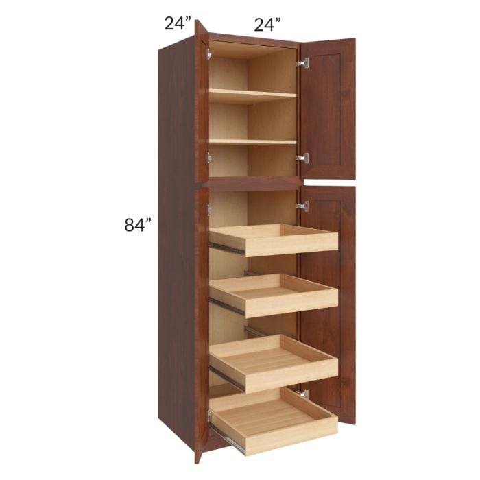 RTA Cambridge Saddle Glaze 24" x 84" x 24" Wall Pantry Cabinet with 4 Rollout Trays and 2 Decorative End Panels