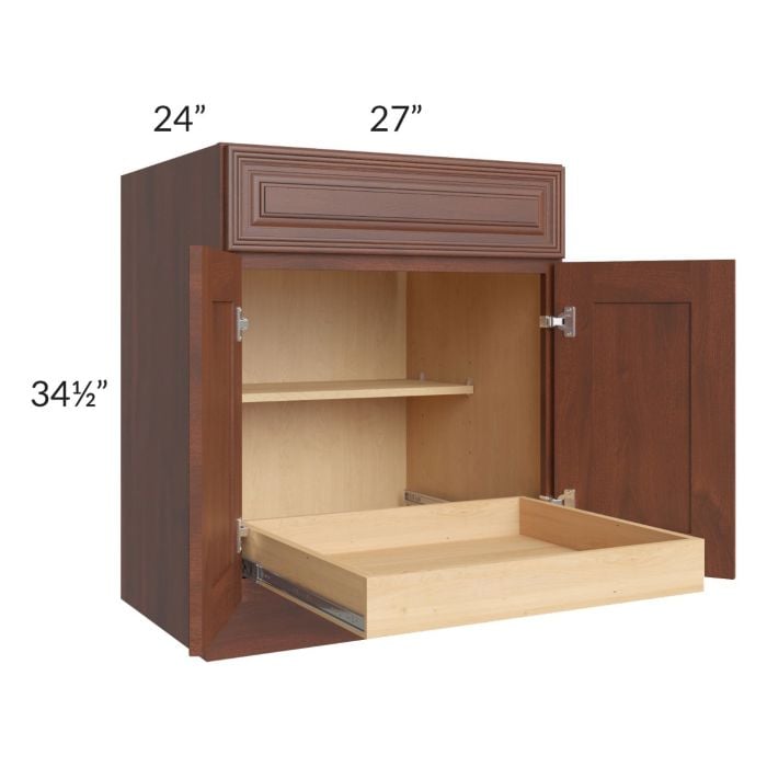 RTA Cambridge Saddle Glaze 27" Base Cabinet with 1 Rollout Tray and 1 Decorative End Panel