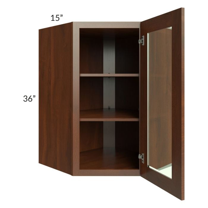 RTA Cambridge Saddle Glaze 27" x 36" Wall Diagonal Corner Cabinet (Prepped for Glass Doors)