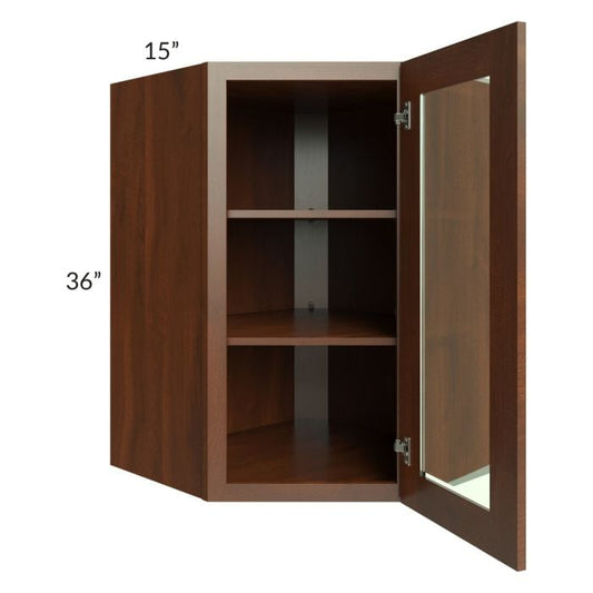 RTA Cambridge Saddle Glaze 27" x 36" Wall Diagonal Corner Cabinet (Prepped for Glass Doors)