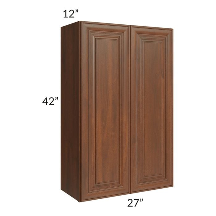 RTA Cambridge Saddle Glaze 27" x 42" Wall Cabinet with 1 Decorative End Panel