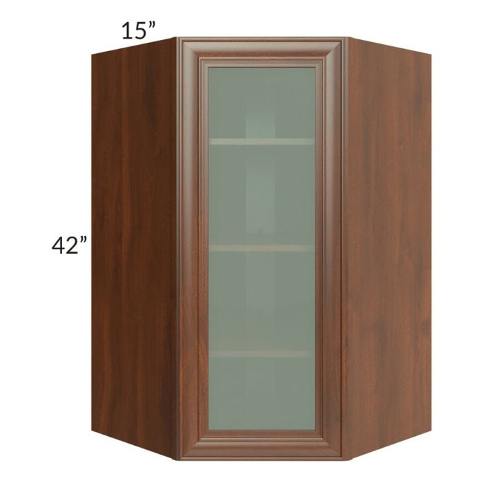 RTA Cambridge Saddle Glaze 27" x 42" Wall Diagonal Corner Cabinet (Prepped for Glass Doors)