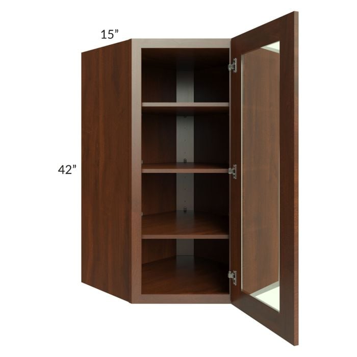 RTA Cambridge Saddle Glaze 27" x 42" Wall Diagonal Corner Cabinet (Prepped for Glass Doors)
