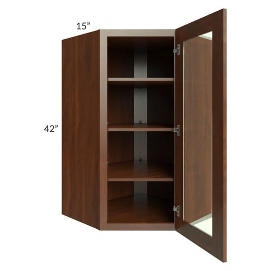 RTA Cambridge Saddle Glaze 27" x 42" Wall Diagonal Corner Cabinet (Prepped for Glass Doors)