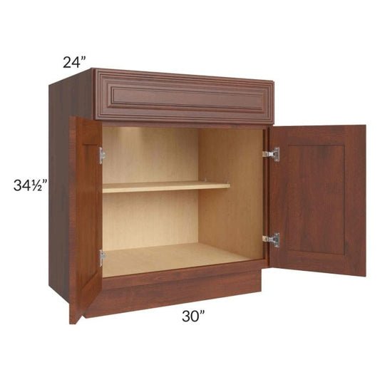 RTA Cambridge Saddle Glaze 30" Base Cabinet (1 drawer) with 1 Decorative End Panel and 2 Roll Out Trays