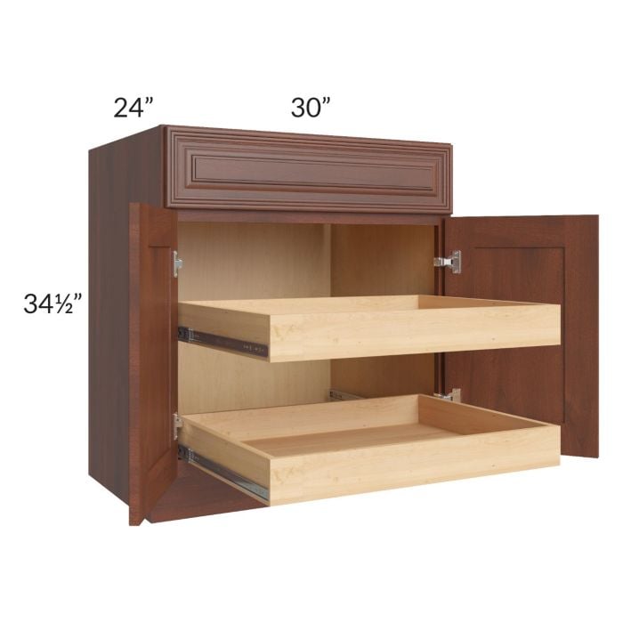 RTA Cambridge Saddle Glaze 30" Base Cabinet with 2 Rollout Trays and 1 Decorative End Panel CS-B30S2RS + 1 DEP