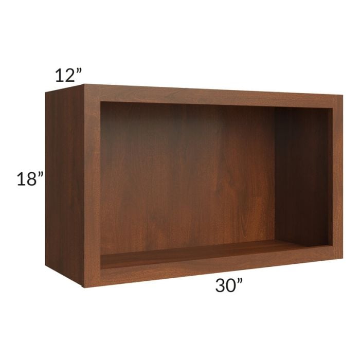 RTA Cambridge Saddle Glaze 30" Wall Open Cabinet with X-Wine Rack Kit