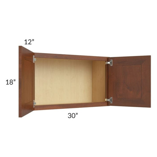 RTA Cambridge Saddle Glaze 30" x 18" Wall Cabinet with 1 Decorative End Panel