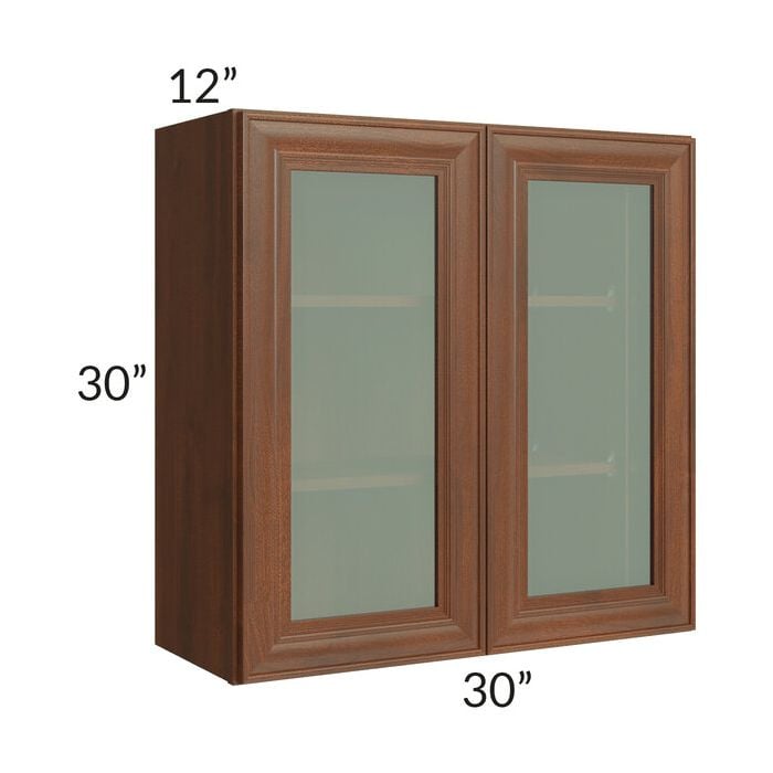 RTA Cambridge Saddle Glaze 30" x 30" Wall Glass Door Cabinet (Prepped for Glass Doors) with 2 Decorative End Panels