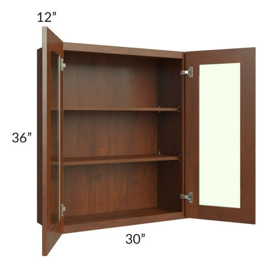 RTA Cambridge Saddle Glaze 30" x 36" Wall Glass Door Cabinet (Prepped for Glass Doors) with 1 Decorative End Panel