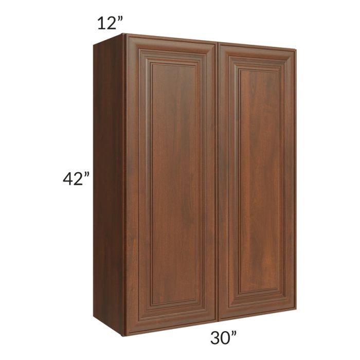 RTA Cambridge Saddle Glaze 30" x 42" Wall Cabinet with 1 Decorative End Panel