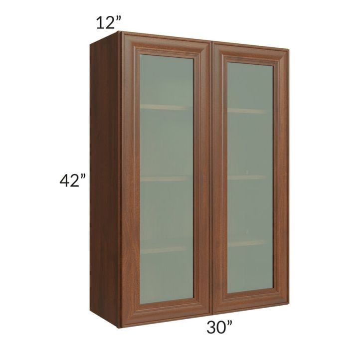 RTA Cambridge Saddle Glaze 30" x 42" Wall Glass Door Cabinet (Prepped for Glass Doors) with 1 Decorative End Panel