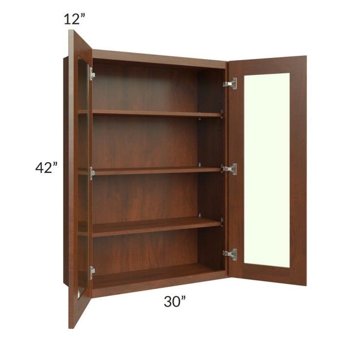 RTA Cambridge Saddle Glaze 30" x 42" Wall Glass Door Cabinet (Prepped for Glass Doors) with 1 Decorative End Panel